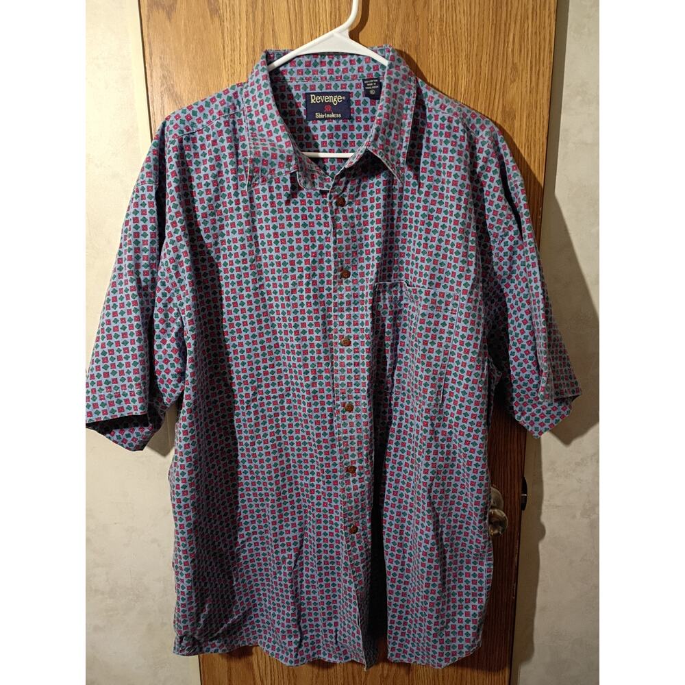 Vntg mens button down revenge shirtmakers geometric cotton y2k casual shirt xl